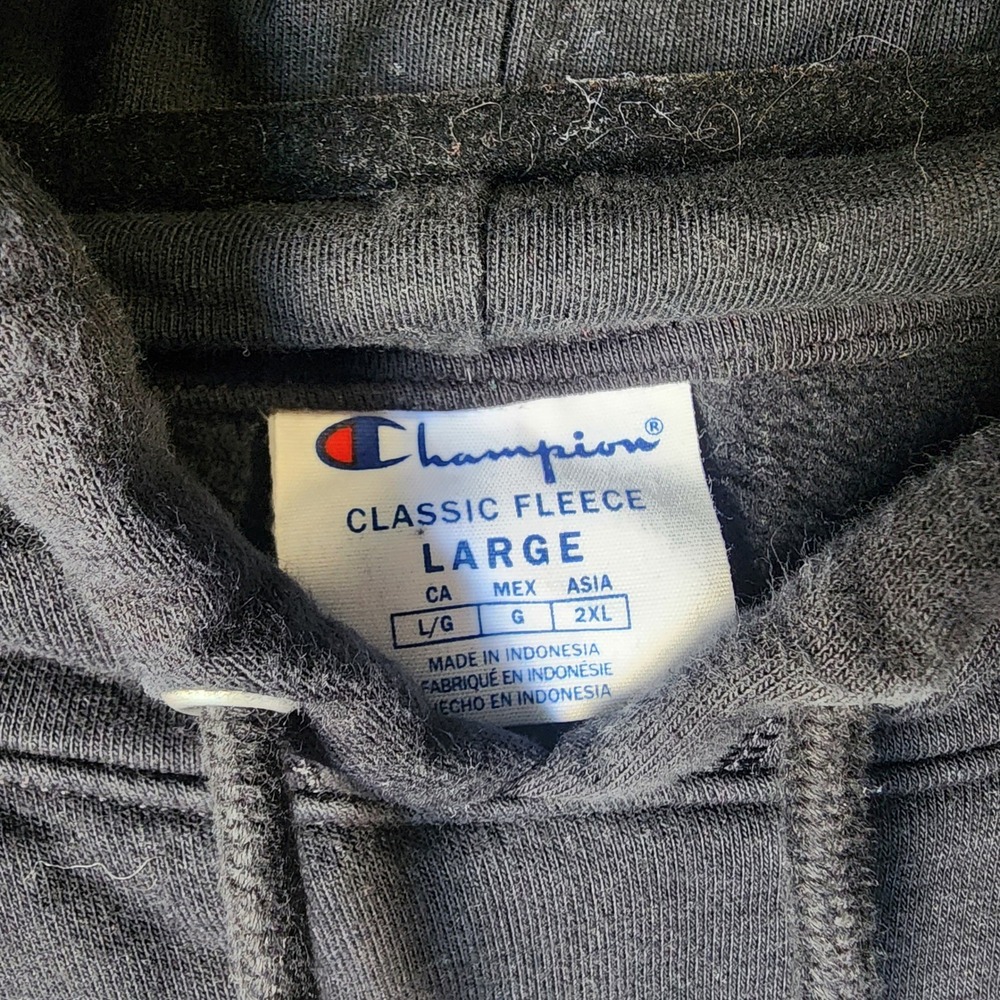 Champion Hoodie Men Large Black Classic Fleece Pullover Embroidered Logo - Picture 5 of 10